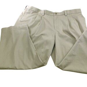 Oak Hill Mens Premium Beige Pleated Front Chinos Golfing Pants 48x30 Cotton Blen